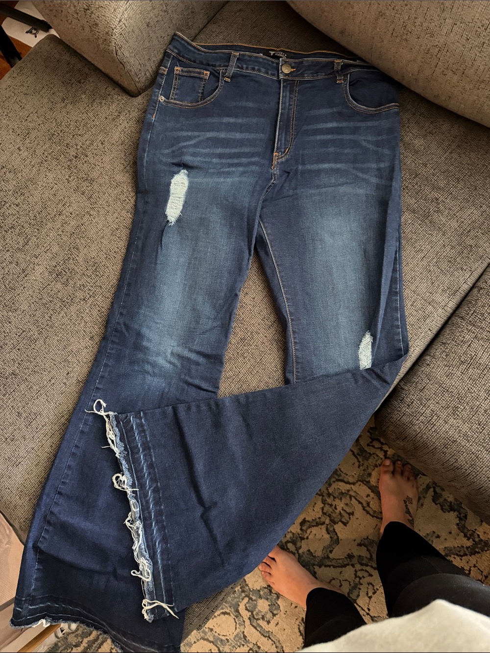 Lucky & Blessed Dark Blue Distressed Wide-Leg Jeans